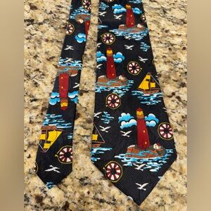 Renaissance handmade sailboat lighthouse nautical tie